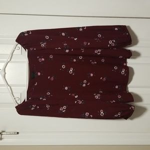 Ann Taylor Scoop Neck Floral Blouse Merlot